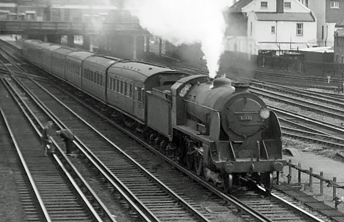 Photo of King Arthur Class 4-6-0 30782 on a Waterloo to Basingstoke train 
passing Wimbledon in 1962