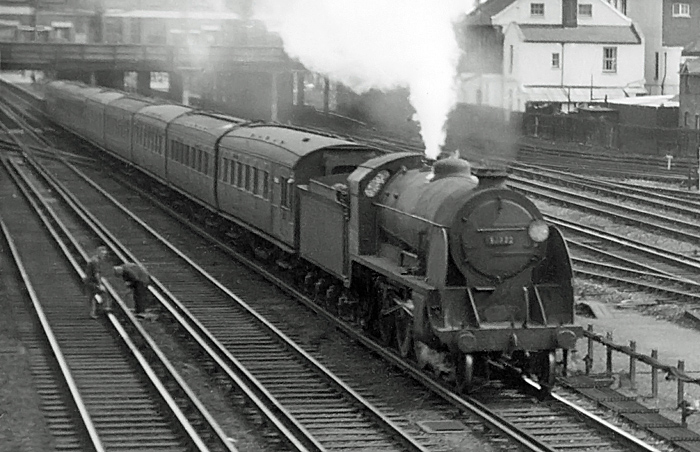 Photo of King Arthur Class 4-6-0 30782 on a Waterloo to Basingstoke train 
passing Wimbledon in 1962