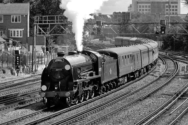 Photo of King Arthur Class 4-6-0 30777 on a London to Weymouth special train leaving Southampton on 18th August 2010