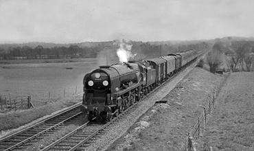 Photo of Bulleid West Country Class pacific number 34027, Taw Valley, near Edenbridge with the 13.55 Brighton to London train on 19th April 1962