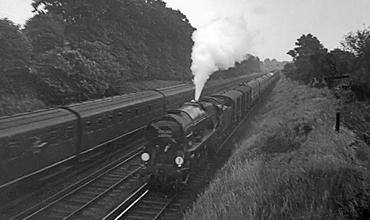 Photo of Bulleid West Country Class pacific number 34100, Appledore, heading the last steam locomotive hauled up Golden Arrow pullman train through Bromley South on 11th June 1961