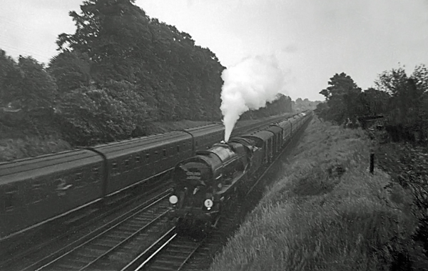Photo of Bulleid West Country Class pacific number 34100, Appledore, heading the last steam locomotive hauled up Golden Arrow pullman train through Bromley South on 11th June 1961