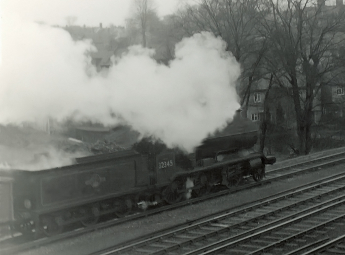 Photo of a K class 2-6-0 hauling a coal train near South Croydon, February 1962