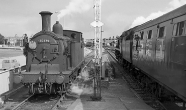 Photo of M7 Class 0-4-4 tank loco 30379 at Poole on 8th September 1962