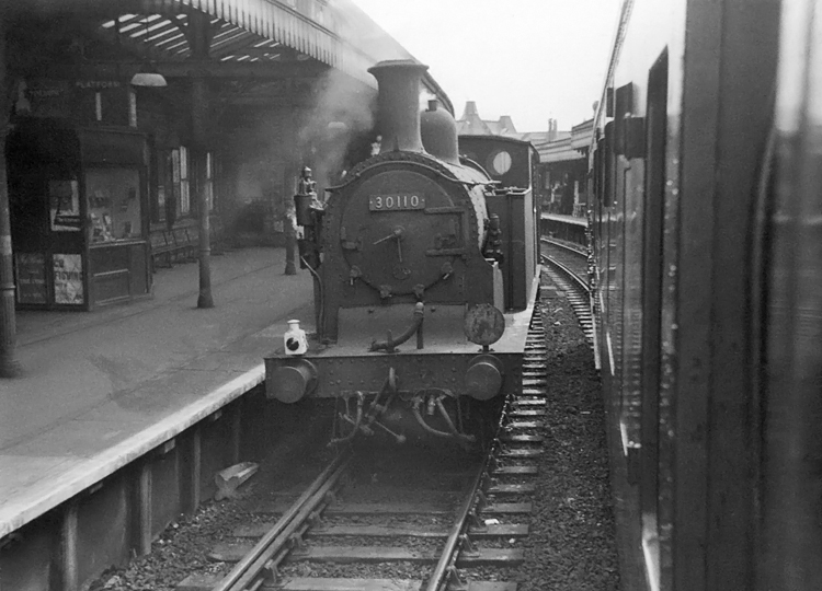 Photo of M7 Class 0-4-4 tank loco 30110 at Poole on 8th September 1962