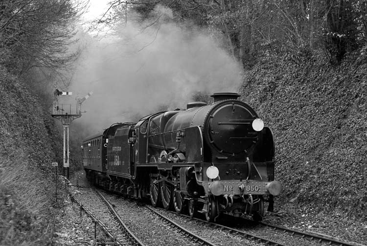 13th March 2009 photo of Lord Nelson Class 30850 entering Medstead and Four Marks during the Mid Hants Railway Spring Gala. 