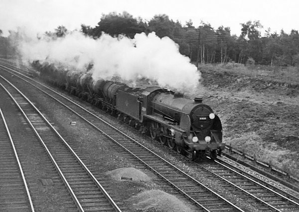 Photo of Maunsell S15 class 4-6-0 number 30839 on the down milk train empties between Pirbight Junction and Milepost 31 at circa 17.00 on 11th August 1962