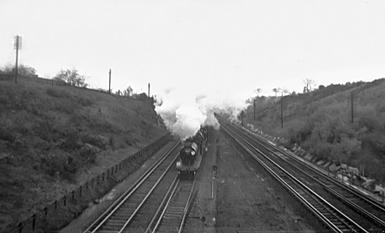 Photo of T9 class 4-4-0 number 30117 and E1 class 4-4-0 number 31019 heading the Ashford and Eastleigh Works Railtour towards Elmstead Woods tunnel on 5th April 196