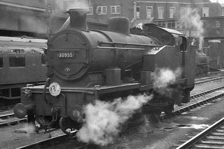 Photo of Z Class 0-8-0 tank loco 30955 at Exeter Central in September 1962